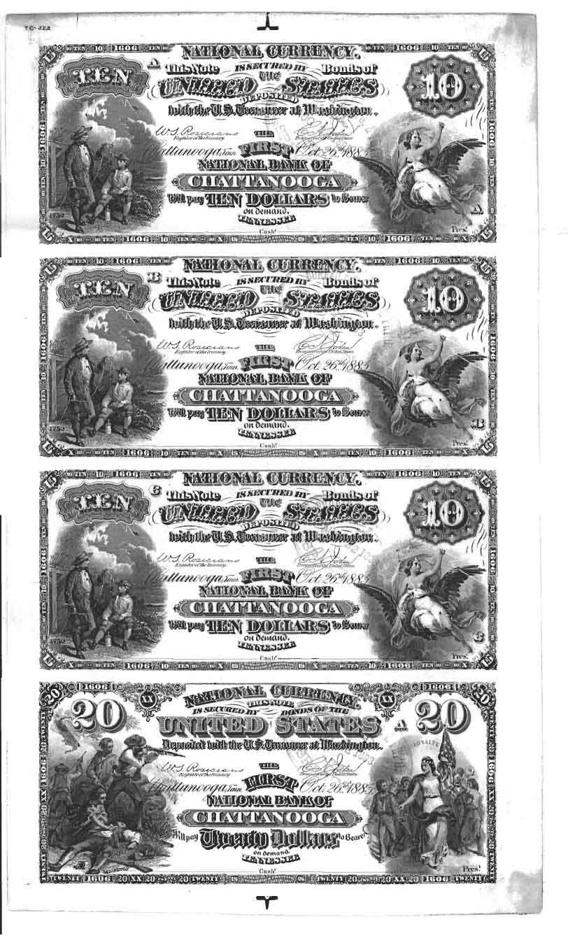 First NB Sheet 3$10 1$20 10-26-1885 BEP
